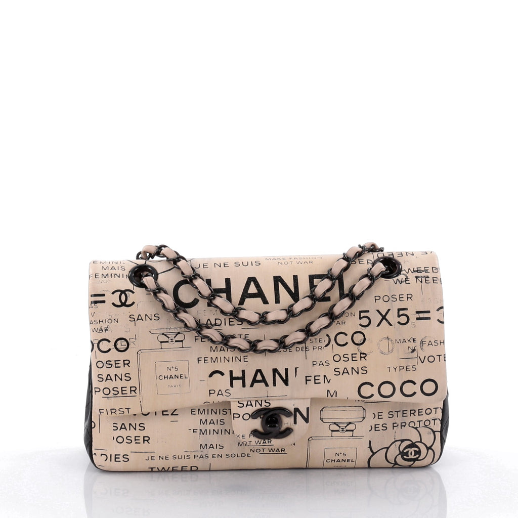Chanel Limited Edition Graffiti Newspaper Print Double Flap Bag