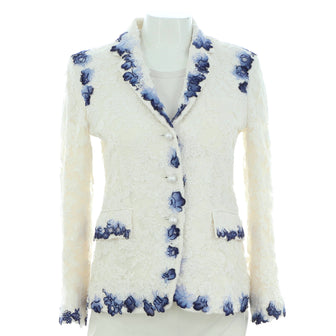 Thom Browne Women's Pearl Button Up Blazer Painted Lace
