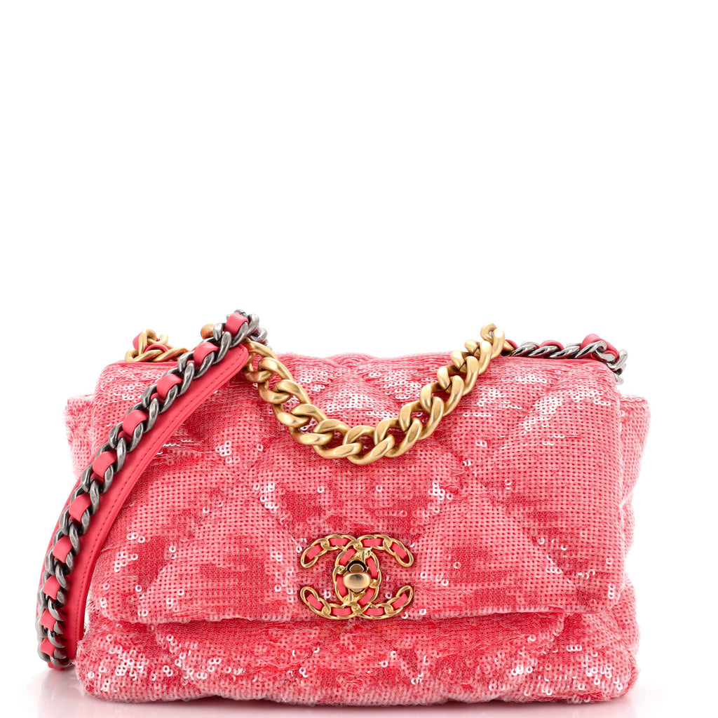 19 Flap Bag Quilted Sequins Medium / pink