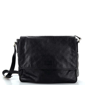 Gucci Flap Messenger Bag Guccissima Leather Large