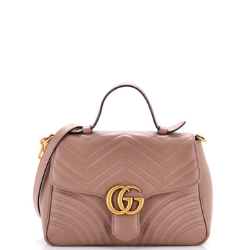 Gucci GG Marmont Top Handle Flap Bag Matelasse Leather Small
