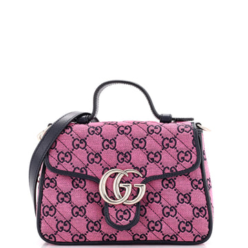 Gucci GG Marmont Top Handle Flap Bag Diagonal Quilted GG Canvas Mini