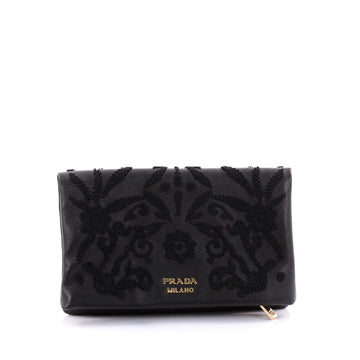 Prada Flap Wallet Embroidered Leather Medium Black 2586201