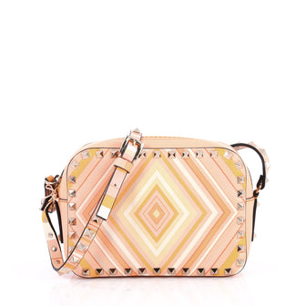 Valentino Rockstud 1975 Camera Crossbody Bag Striped Leather Pink 2586301