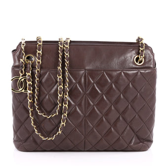 Chanel Vintage Chain Tote Quilted Lambskin Medium Brown 2586501