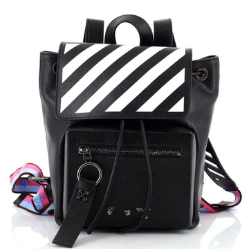 Off White Binder Flap Backpack Printed Leather Small