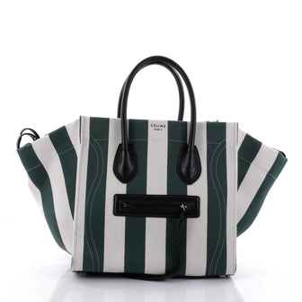 Celine Phantom Handbag Striped Canvas and Leather Medium White 2586904