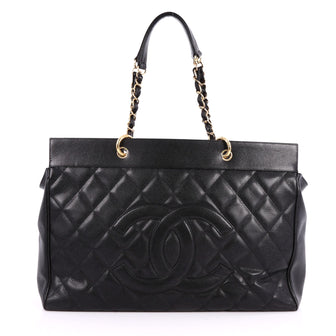 Chanel Vintage CC Shopping Tote Quilted Caviar XL Black 2587006