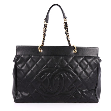 Chanel Vintage CC Shopping Tote Quilted Caviar XL Black 2587006