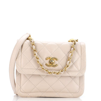Chanel Button on Top Flap Bag Quilted Goatskin Small
