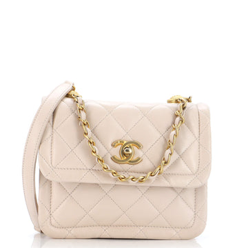 Chanel Button on Top Flap Bag Quilted Goatskin Small