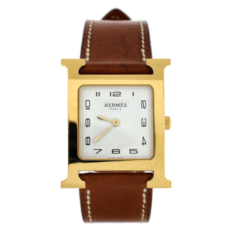 Hermes Heure H Quartz Watch Plated Metal and Leather 26