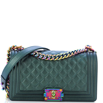 Chanel Boy Flap Bag Quilted Iridescent Goatskin Old Medium