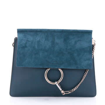 Chloe Faye Shoulder Bag Leather and Suede Medium Blue 2588202