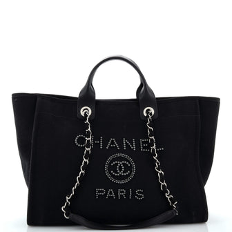 Chanel Deauville Tote Pearl Embellished Canvas Medium