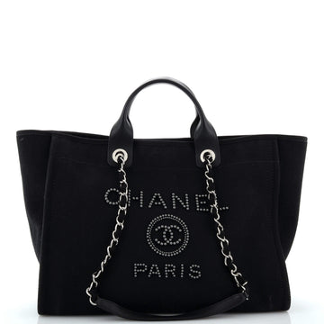 Chanel Deauville Tote Pearl Embellished Canvas Medium