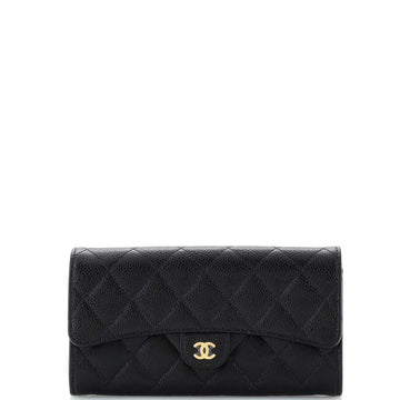 Chanel CC Gusset Classic Flap Wallet Quilted Caviar Long