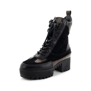 Louis Vuitton Women's Laureate Platform Desert Boots Suede with Monogram Canvas