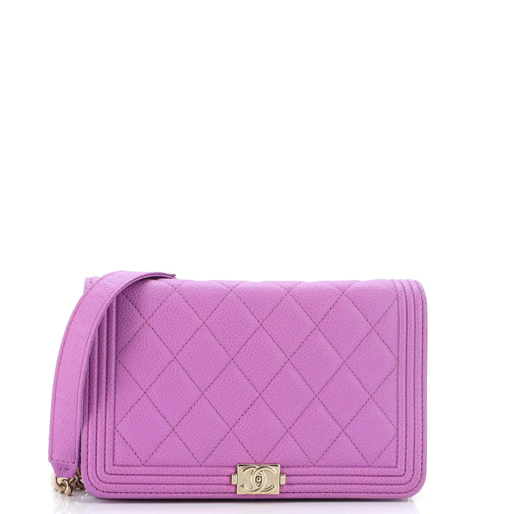 Boy Wallet on Chain Quilted Caviar / purple