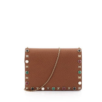 Valentino Rolling Rockstud Pouch Crossbody Bag Leather Mini Brown 2589602