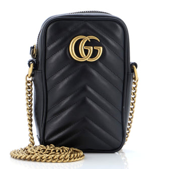 Gucci GG Marmont Vertical Phone Crossbody Bag Matelasse Leather Mini