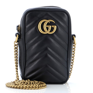 Gucci GG Marmont Vertical Phone Crossbody Bag Matelasse Leather Mini