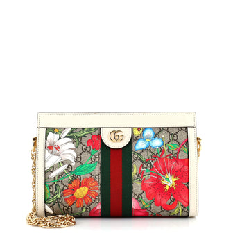 Gucci Ophidia Chain Shoulder Bag Flora GG Coated Canvas Small
