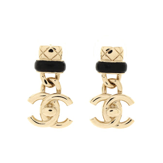 Chanel CC Turnlock Drop Earrings Metal with Leather