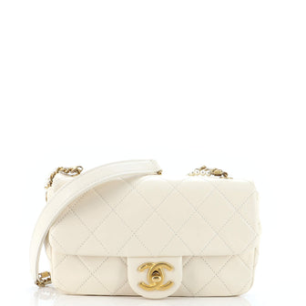 Chanel Crystal Pearls Chain Flap Bag Quilted Calfskin Small