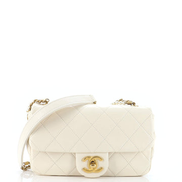 Chanel Crystal Pearls Chain Flap Bag Quilted Calfskin Small