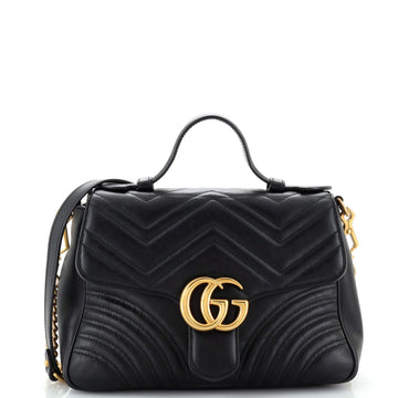 Gucci GG Marmont Top Handle Flap Bag Matelasse Leather Small