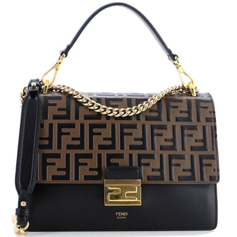 Fendi Kan U Shoulder Bag Zucca Embossed Leather Medium