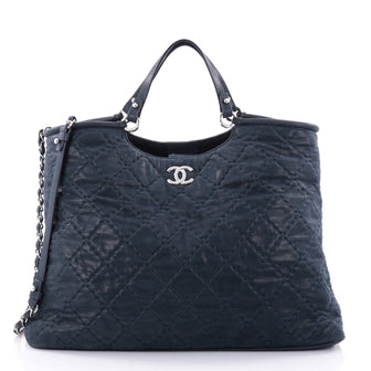 Chanel CC Sea Hit Tote Quilted Iridescent Calfskin Large Blue 2590301