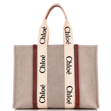 Chloe Woody Tote Canvas with Leather Large