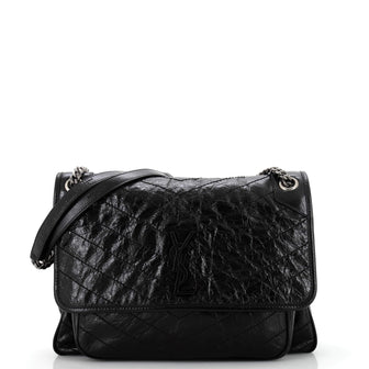 Saint Laurent Niki Chain Flap Bag Matelasse Chevron Leather Large