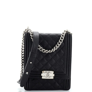 Chanel North South Boy Flap Bag Quilted Caviar Large