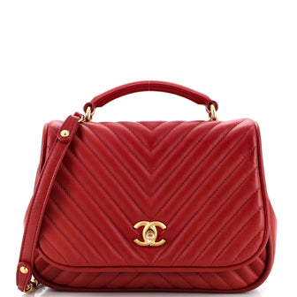 Chanel Reversed Round Flap Bag Chevron Lambskin Medium