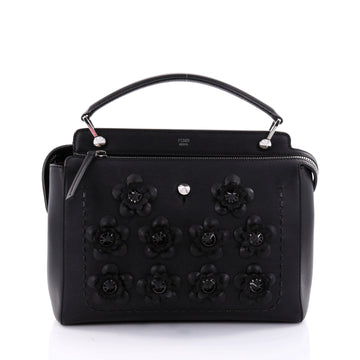 Fendi DotCom Convertible Satchel Flower Studded Leather Medium Black 2592101