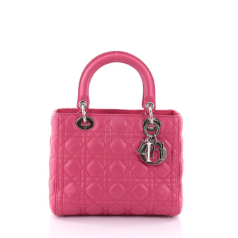 Christian Dior Lady Dior Handbag Cannage Quilt Lambskin Medium Pink 2592601