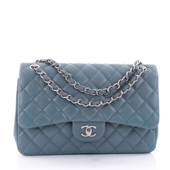 Chanel Classic Double Flap Bag Quilted Lambskin Jumbo Blue 2592609
