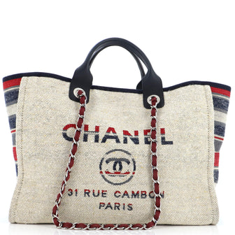 Chanel Deauville Tote Canvas with Striped Detail Medium