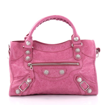 Balenciaga City Giant Studs Handbag Leather Medium Pink 2593901