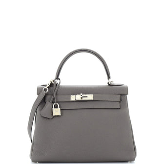 Hermes Kelly Handbag Grey Togo with Palladium Hardware 28