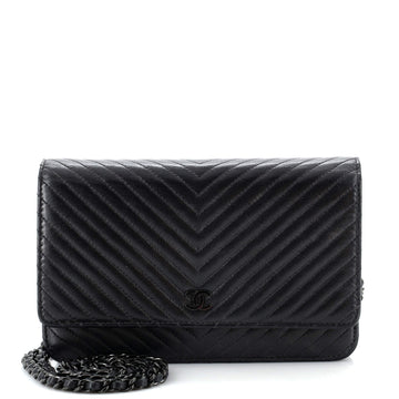 Chanel So Black Wallet on Chain Chevron Lambskin