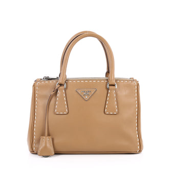 Prada Double Zip Lux Tote Stitched City Calfskin Small Brown 2595401