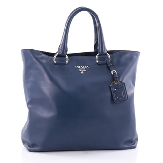 Prada Convertible Shopper Tote Soft Calfskin Large Blue 2595701