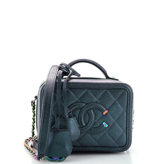 Chanel Filigree Vanity Case Quilted Iridescent Caviar Small