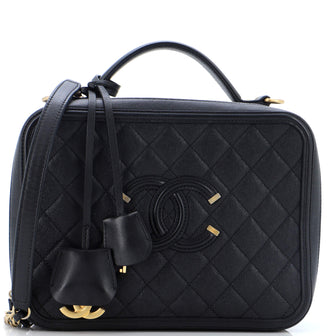 Chanel Filigree Vanity Case Quilted Caviar Large