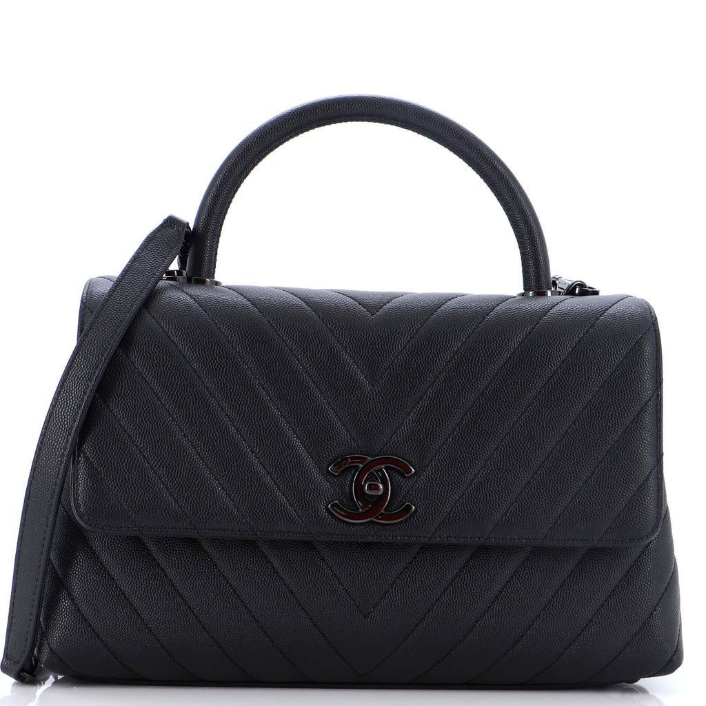 So Black Coco Top Handle Bag Chevron Caviar ...