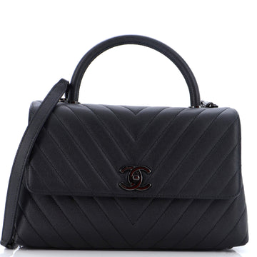 Chanel So Black Coco Top Handle Bag Chevron Caviar Small